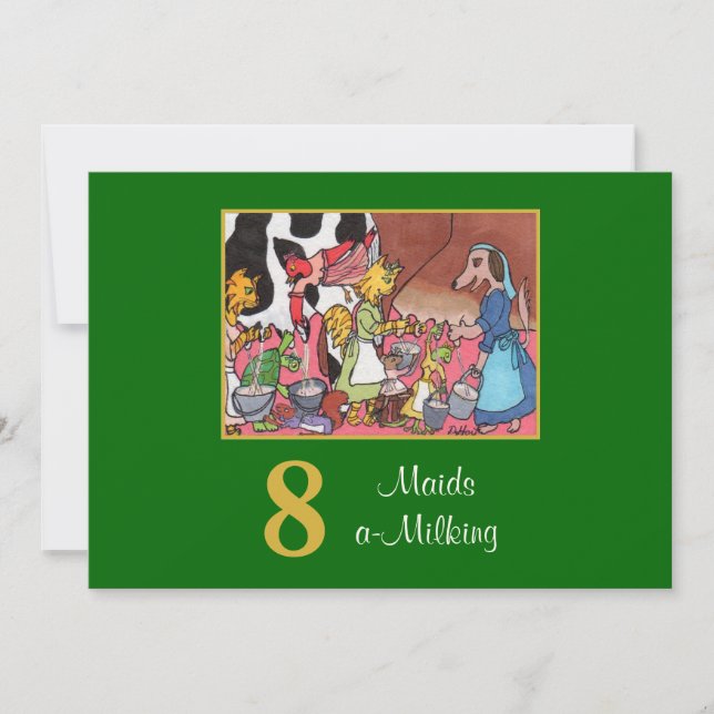 8 Maids a Milking Cute Animals Custom Christmas Holiday Card (Front)