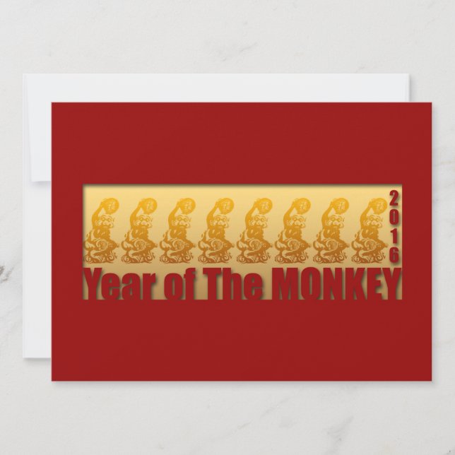 8 Monkeys for Chinese New Year 2016 Invitation (Front)