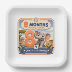 8 Months Baby Milestone Safari Explorer Paper Plates