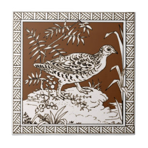 #8 of 12 Repro 1880s Minton Mocha Bird Series Ceramic Tile