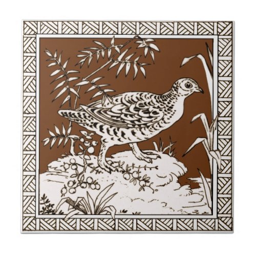 8 of 12 Repro 1880s Minton Mocha Bird Series Ceramic Tile