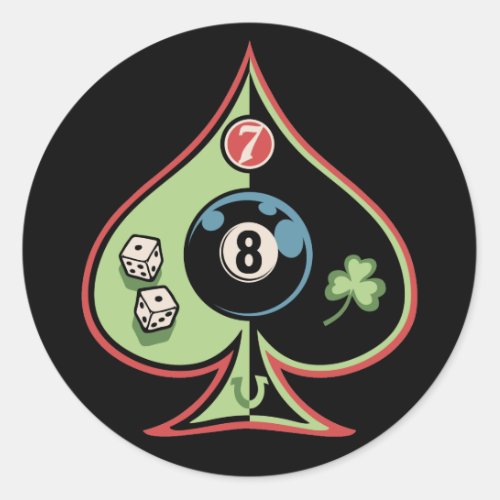 8 of Spades Classic Round Sticker