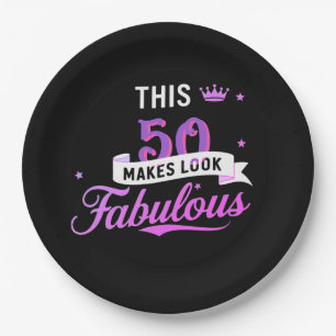 8-Pack 50th Birthday Round Paper Plates for Her 