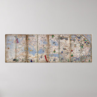 8 Panel Catalan Atlas by Abraham Cresques (1375) Poster