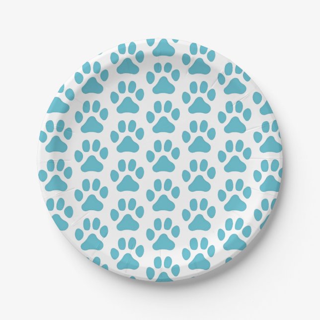 8 Paper Plates Blue Paw Prints (Front)
