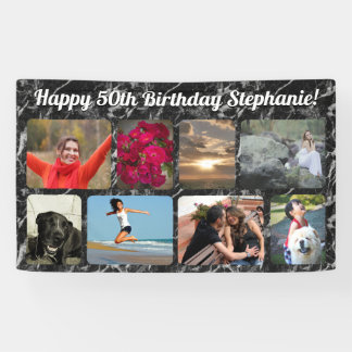 8 Photo Black Marble Collage Birthday Party Banner