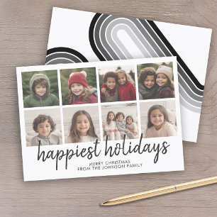 8 Photo Black White Minimal Christmas Retro Lines Holiday Card