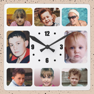 8 photo black white square wall clock