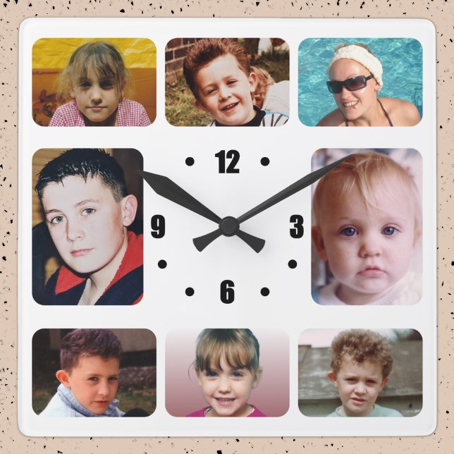 8 photo black white square wall clock (Creator Uploaded)