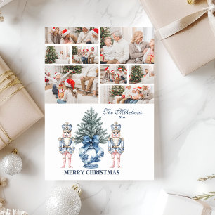 8 Photo Blue Chinoiserie Nutcracker Christmas Holiday Card