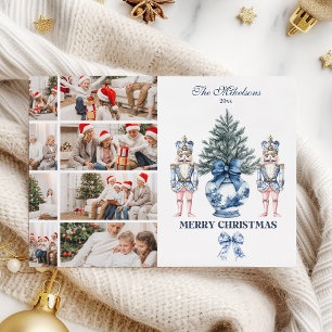 8 Photo Blue Chinoiserie Nutcracker Christmas Holiday Card