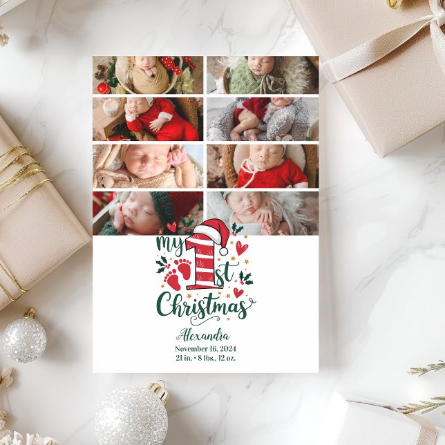 8 Photo Candy Cane Baby 1st Christmas Holiday Card (Creator Uploaded)