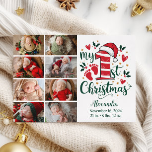 8 Photo Candy Cane Baby 1st Christmas Holiday Card