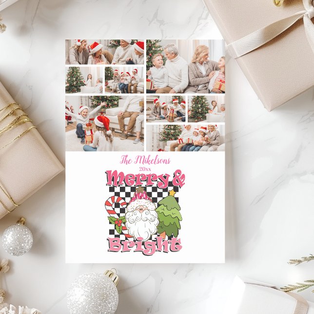 8 Photo Checkered Merry & Bright Christmas Holiday Card (Creator Uploaded)