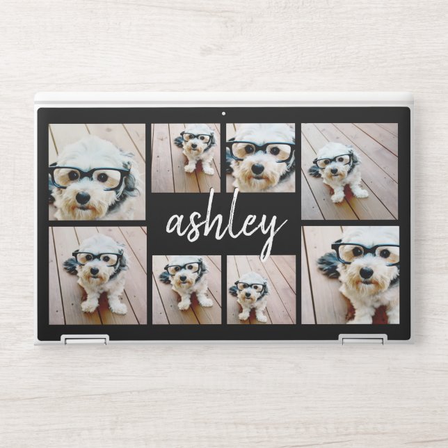 8 Photo Collage Add Your Name Calligraphy HP Laptop Skin (Front)