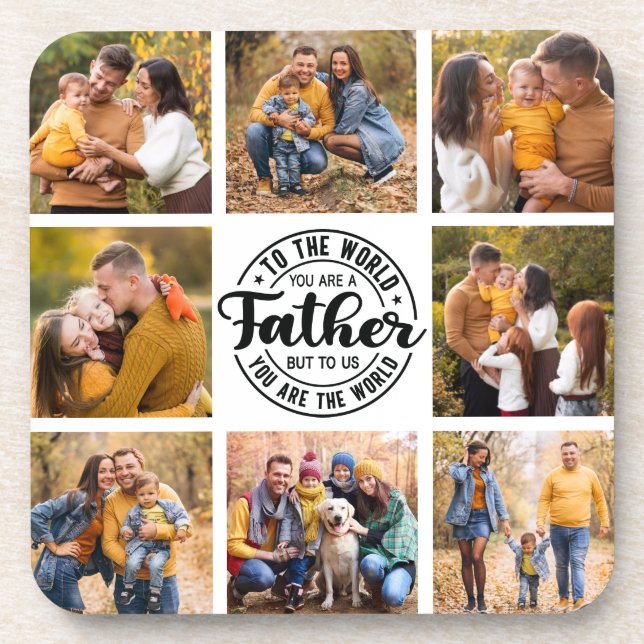 8 Photo Collage All Occasion World's Best Father Beverage Coaster (Front)