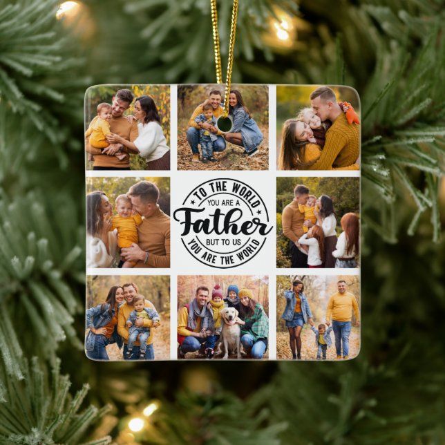 8 Photo Collage All Occasion World's Best Father Ceramic Ornament (Tree)