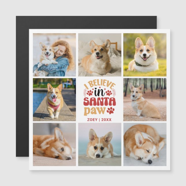 8 Photo Collage Believe In Santa Paw Magnetic Card (Front/Back)