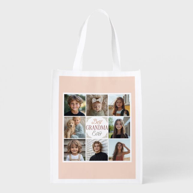  8 Photo Collage Best Grandma Ever Grocery Bag (Back)