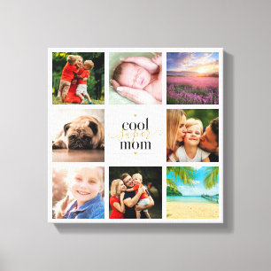 8 Photo Collage Black and Gold Cool Super Mom Canvas Print