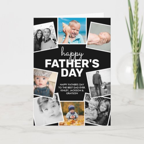 8 Photo Collage Black Happy Father'S Day Card