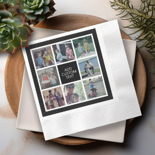 8 Photo Collage - black white - Custom Text Napkins