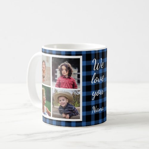 8 Photo Collage Blue Buffalo Plaid Grandma Coffee Mug
