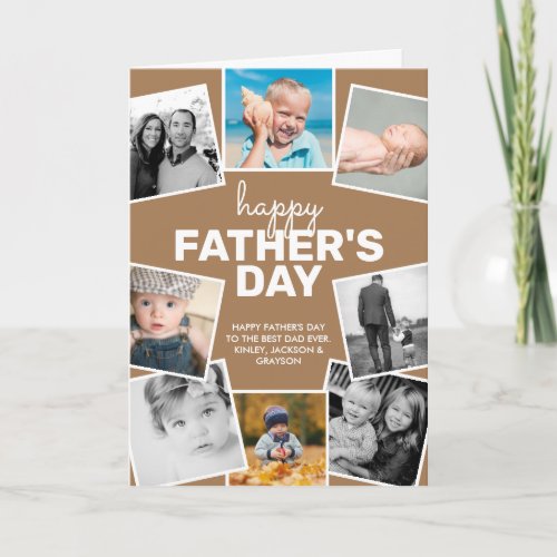 8 Photo Collage Brown Happy Fathers Day Card