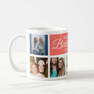 8 Photo Collage Coral Happy Birthday   Coffee Mug