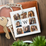 8 Photo Collage Custom Monogram Black and White Keychain<br><div class="desc">You can use Instagram photos for this design. Use 8 square pictures to create a unique and personal gift. Or you can keep the hipster puppy and make a trendy keepsake. If you need to adjust the pictures,  click on the customize tool to make changes.</div>
