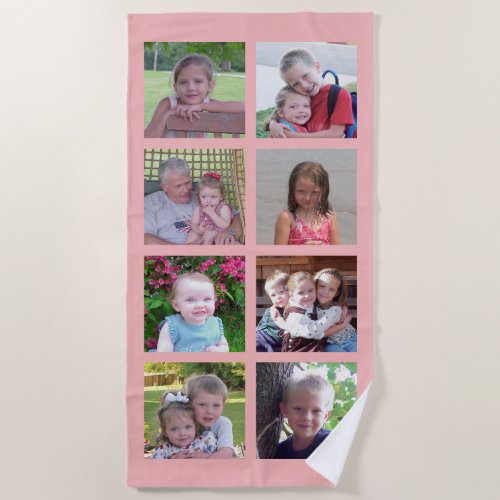 8 Photo Collage Custom Monogram _ Blush Pink Beach Towel