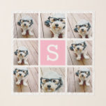 8 Photo Collage Custom Monogram - Pink Scarf<br><div class="desc">Use 8 square photos to create a unique and personal gift. Or you can keep the hipster puppy and make a trendy keepsake. If you need to adjust the pictures,  click on the customize tool to make changes.</div>