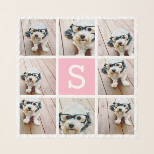 8 Photo Collage Custom Monogram - Pink Scarf