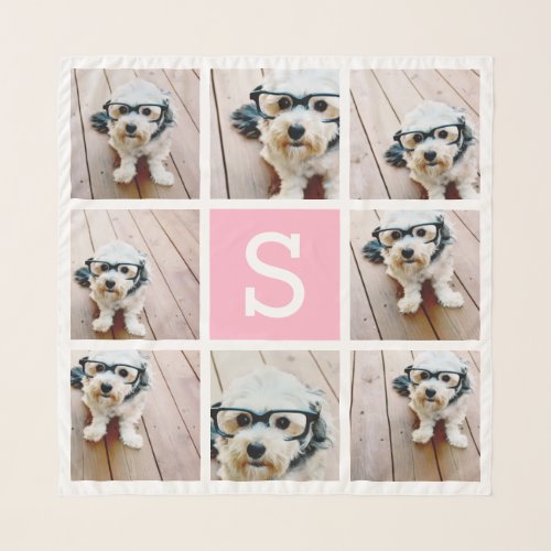 8 Photo Collage Custom Monogram _ Pink Scarf