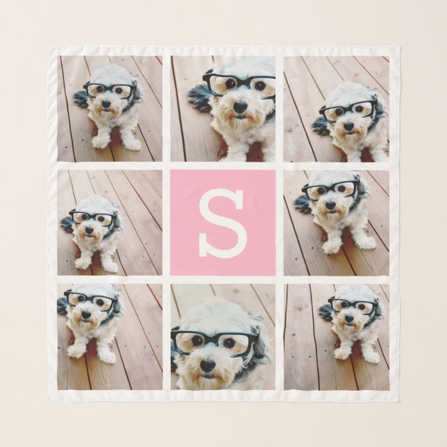 8 Photo Collage Custom Monogram - Pink Scarf (Front)
