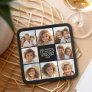 8 Photo Collage - Custom Text - Black Background Square Paper Coaster
