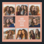 8 Photo Collage Custom Text in Center Faux Canvas Print<br><div class="desc">Coral and White - A popular grid collage with photos surrounding a modern text or monogram. Use 8 square photos to create a unique and personal gift. For best results, crop your photos into squares before uploading. If you need to adjust the pictures, click on the customize tool to make...</div>