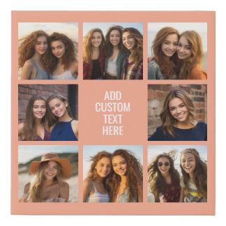 8 Photo Collage Custom Text in Center Faux Canvas Print