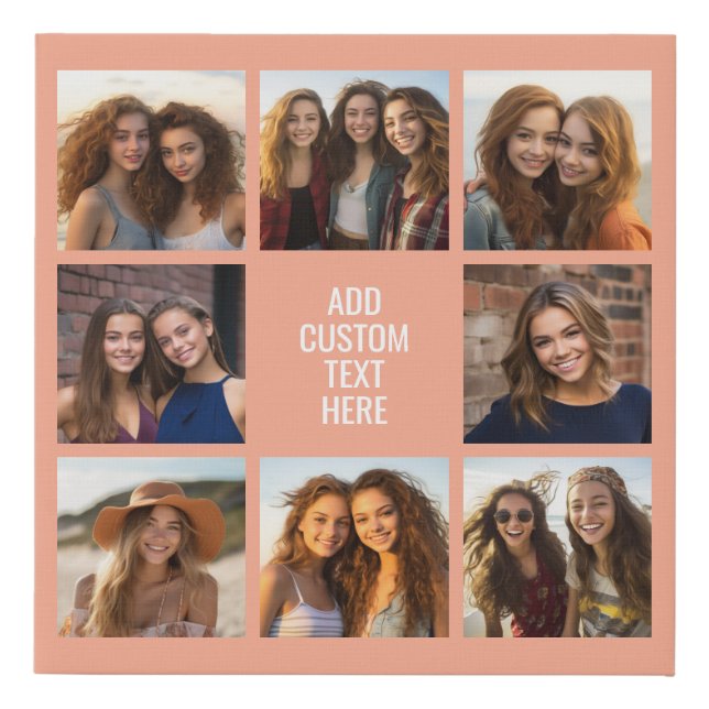 8 Photo Collage Custom Text in Center Faux Canvas Print (Front)