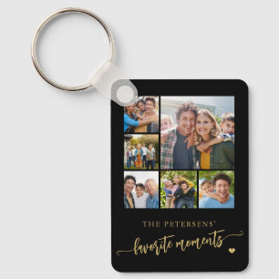 8 photo collage family name personalized black keychain