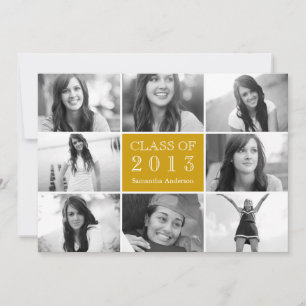 8 Photo Collage Graduation Invitation Gold