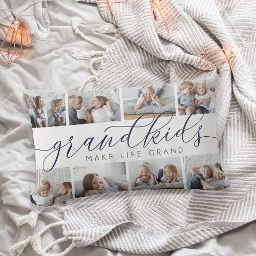 8 Photo Collage Grandkids Make Life Grand Lumbar Pillow