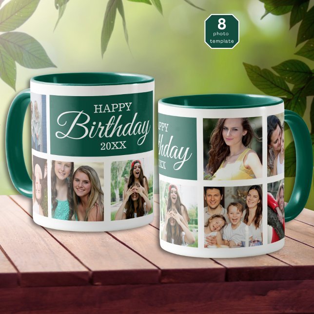 8 Photo Collage Green Happy Birthday     Mug (Creator Uploaded)