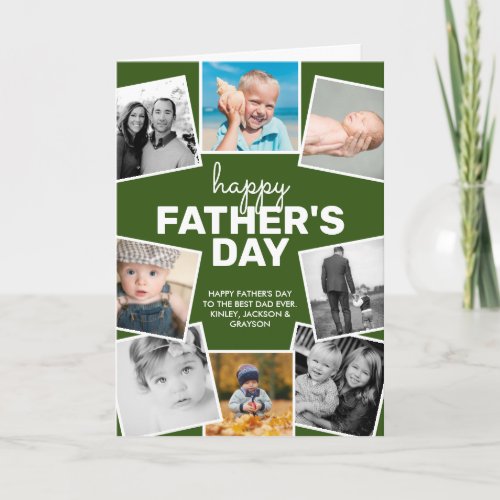 8 Photo Collage Green Happy Fathers Day Card
