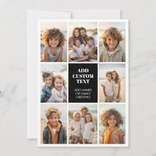 8 Photo Collage Grid - Center Text Black White Holiday Card