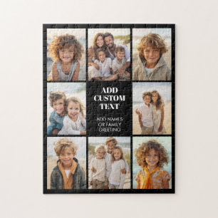 8 Photo Collage Grid - Center Text Black White Jigsaw Puzzle