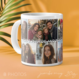 8 Photo Collage Grid - Custom Text Giant Coffee Mug