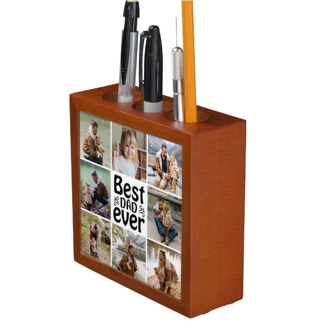 8 Photo Collage Happy Father's Day Best Dad Ever Desk Organizer (In Situ)