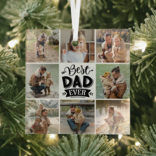 8 Photo Collage Happy Father's Day Best Dad Ever Glass Ornament