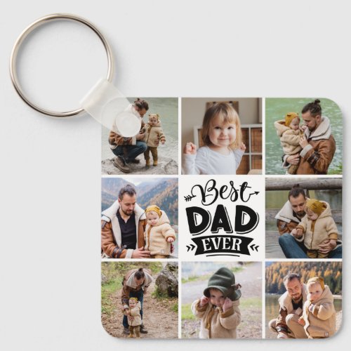 8 Photo Collage Happy Fathers Day Best Dad Ever Keychain